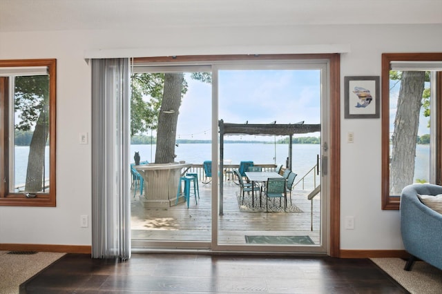 5090 Schrah Dr, Munith, MI 49259 - doorway featuring a water view and wood finished floors