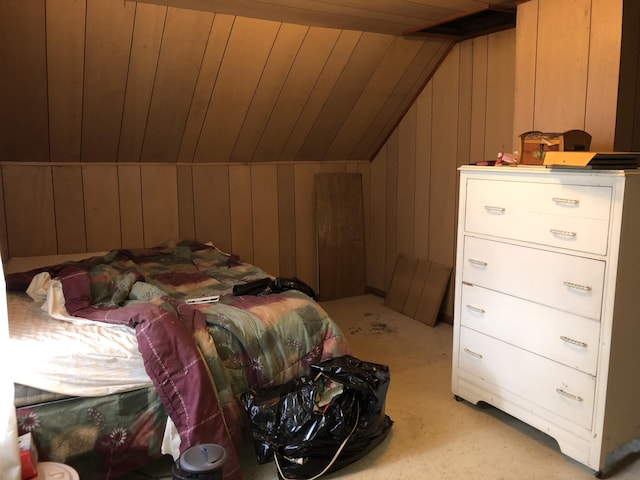 1483 Rose Ave, Benton Harbor, MI 49022 - bedroom with lofted ceiling and wooden walls