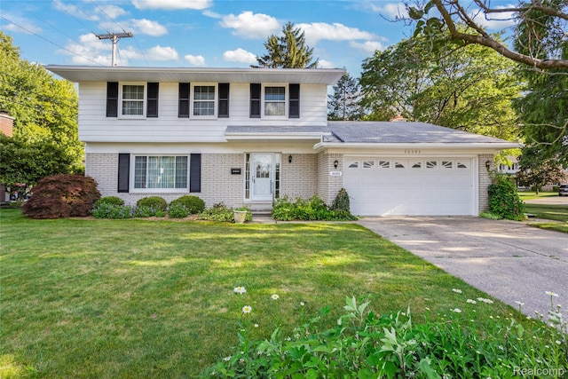 36393 Dardanella St, Livonia, MI 48152 - view of front of home featuring brick siding, a garage, concrete driveway, and a front yard