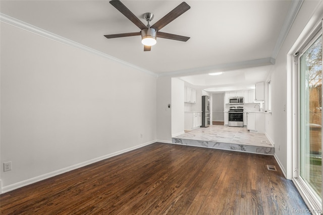 36393 Dardanella St, Livonia, MI 48152 - unfurnished living room featuring wood finished floors, ornamental molding, and ceiling fan