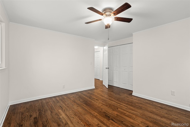 36393 Dardanella St, Livonia, MI 48152 - unfurnished bedroom featuring dark wood-type flooring, ornamental molding, and ceiling fan