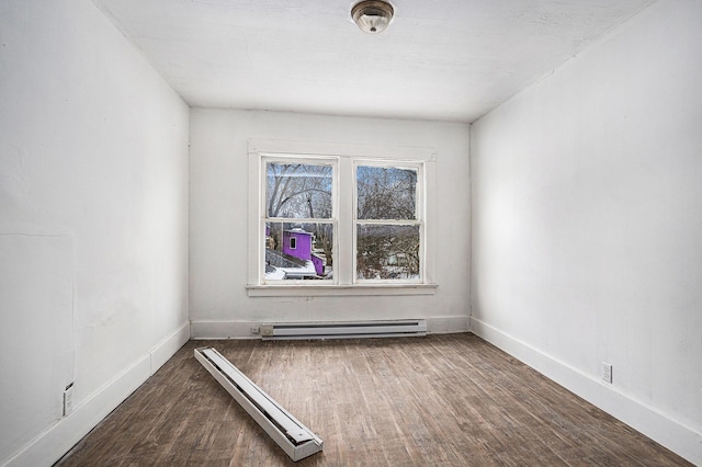 174 Cherry St, Battle Creek, MI 49017 - empty room featuring a baseboard heating unit and dark wood-style flooring