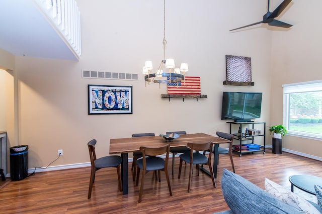 37516 N Laurel Park Dr, Livonia, MI 48152 - dining space featuring a high ceiling, a chandelier, and wood finished floors