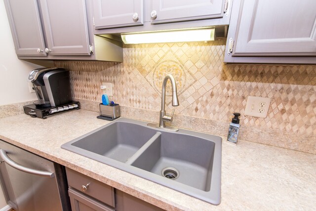 37516 N Laurel Park Dr, Livonia, MI 48152 - kitchen featuring stainless steel dishwasher, light countertops, and decorative backsplash