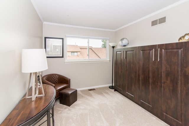 37516 N Laurel Park Dr, Livonia, MI 48152 - sitting room featuring light colored carpet and crown molding
