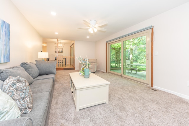 2728 Kimberley Rd, Ann Arbor, MI 48104 - living area featuring ceiling fan, light carpet, and recessed lighting