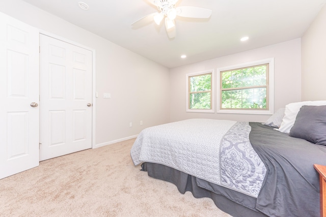 2728 Kimberley Rd, Ann Arbor, MI 48104 - bedroom featuring carpet flooring, ceiling fan, and recessed lighting