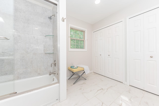 2728 Kimberley Rd, Ann Arbor, MI 48104 - full bath with a closet,  shower combination, and marble look tiles