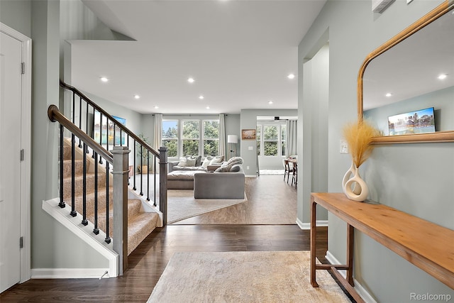 3860 Summit Dr, Sterling Heights, MI 48314 - entryway featuring wood finished floors, recessed lighting, and stairs