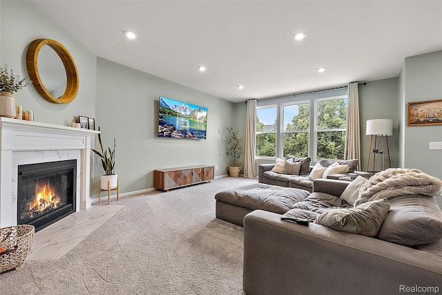 3860 Summit Dr, Sterling Heights, MI 48314 - carpeted living area with recessed lighting and a premium fireplace