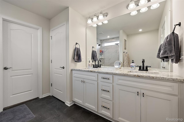 3860 Summit Dr, Sterling Heights, MI 48314 - full bath with double vanity and a stall shower