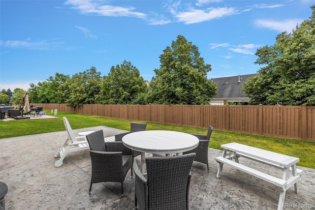 3860 Summit Dr, Sterling Heights, MI 48314 - fenced backyard with outdoor dining space and a patio