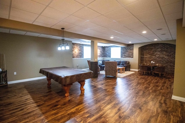 7380 Vassar Rd, Grand Blanc, MI 48439 - recreation room featuring wood finished floors, billiards table, and a drop ceiling