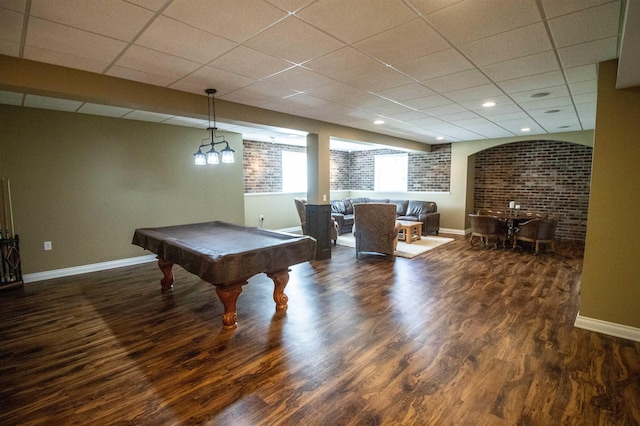 7380 Vassar Rd, Grand Blanc, MI 48439 - recreation room with a drop ceiling, wood finished floors, and billiards