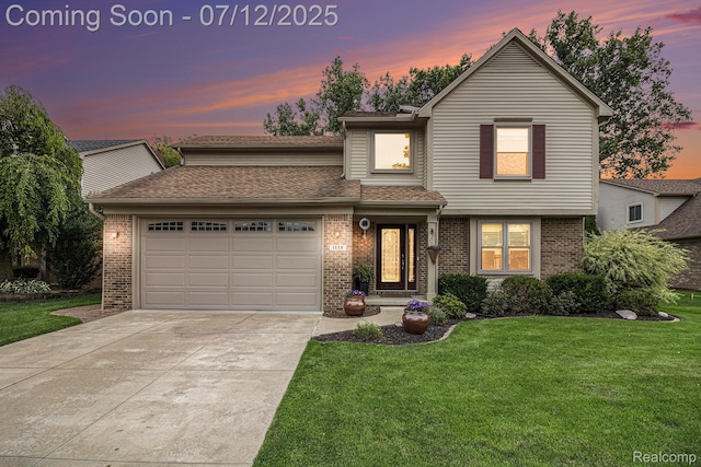 1558 Valentine Ct, Canton, MI 48188 - traditional home featuring brick siding, concrete driveway, a yard, and an attached garage