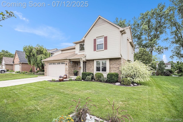 1558 Valentine Ct, Canton, MI 48188 - view of front of home with brick siding, driveway, a front lawn, and an attached garage