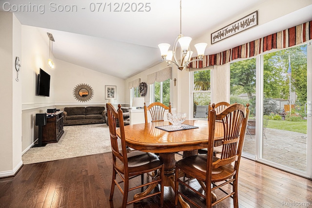1558 Valentine Ct, Canton, MI 48188 - dining area with vaulted ceiling, dark wood-style flooring, and a chandelier