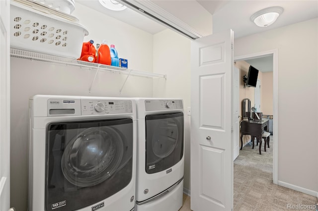 838 Star Dr, Davison, MI 48423 - washroom with washer and clothes dryer and light carpet