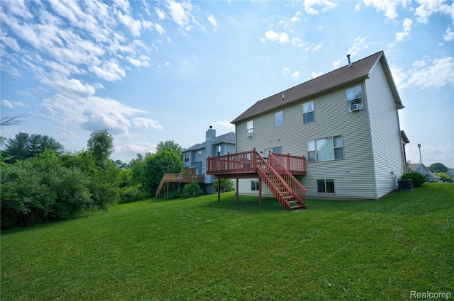 838 Star Dr, Davison, MI 48423 - rear view of house with a deck, stairs, and a lawn
