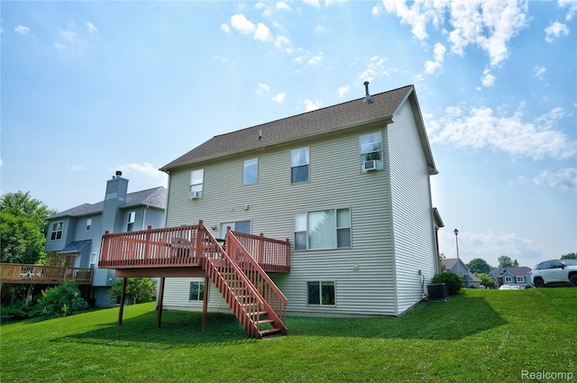 838 Star Dr, Davison, MI 48423 - rear view of property with a deck, a yard, stairs, and cooling unit