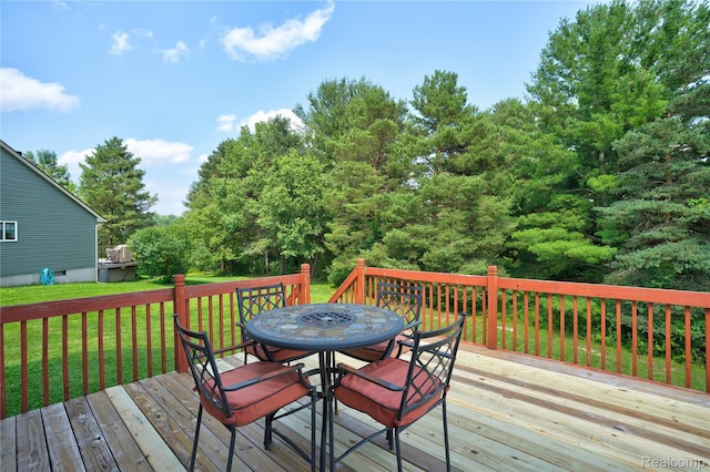 838 Star Dr, Davison, MI 48423 - wooden terrace featuring outdoor dining area and a lawn