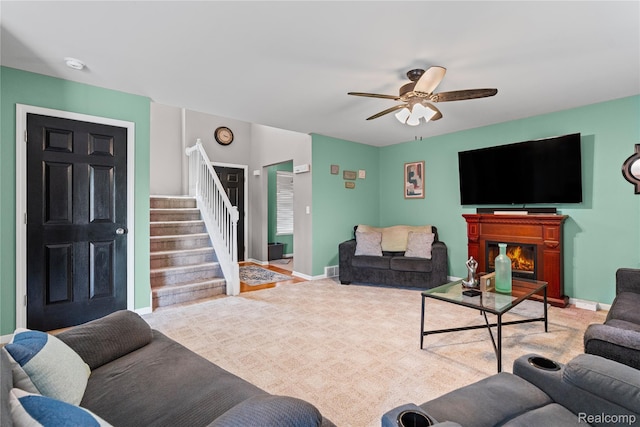 838 Star Dr, Davison, MI 48423 - living area with stairway and a ceiling fan