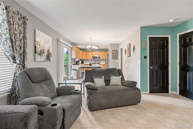 838 Star Dr, Davison, MI 48423 - living room featuring a chandelier and light carpet