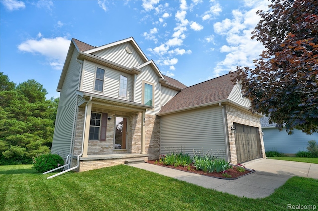 838 Star Dr, Davison, MI 48423 - view of front of property featuring brick siding, driveway, a front yard, and an attached garage