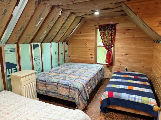 14450 Park Dr, Mecosta, MI 49332 - bedroom with lofted ceiling and wooden walls