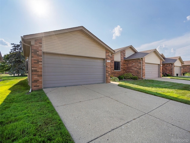 32721 Stoneybrook Ln, Macomb, MI 48026 - view of front of house with brick siding, a front yard, an attached garage, and driveway