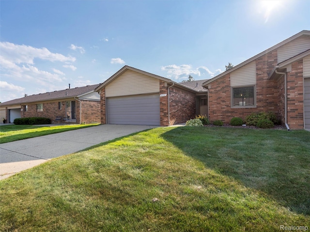 32721 Stoneybrook Ln, Macomb, MI 48026 - view of front of property with a garage, brick siding, concrete driveway, and a front lawn