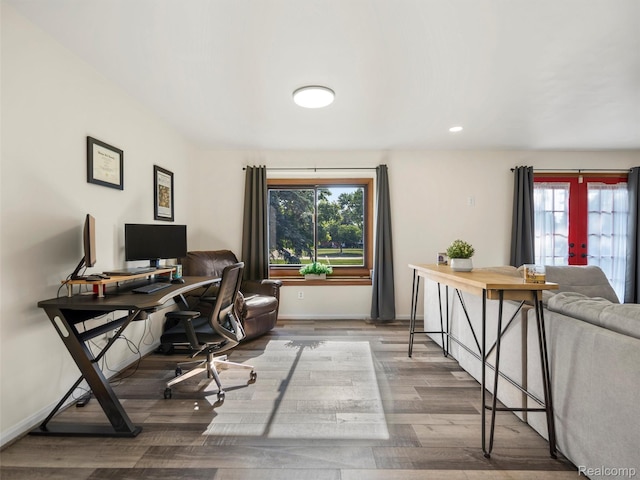 32721 Stoneybrook Ln, Macomb, MI 48026 - office area with healthy amount of natural light, wood finished floors, and recessed lighting