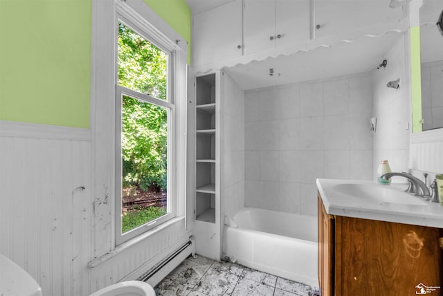 107 W Duncan St, Manchester, MI 48158 - full bathroom with vanity, a tub, plenty of natural light, a wainscoted wall, and tile patterned floors