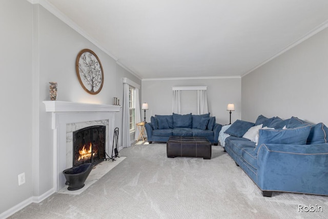 119 Bristol Ave NW, Grand Rapids, MI 49504 - living area with carpet flooring, a high end fireplace, and ornamental molding