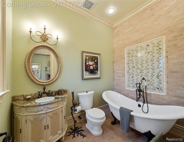 2756 Turtle Bluff Dr, Bloomfield Hills, MI 48302 - full bath with a freestanding bath, vanity, crown molding, and tile patterned flooring