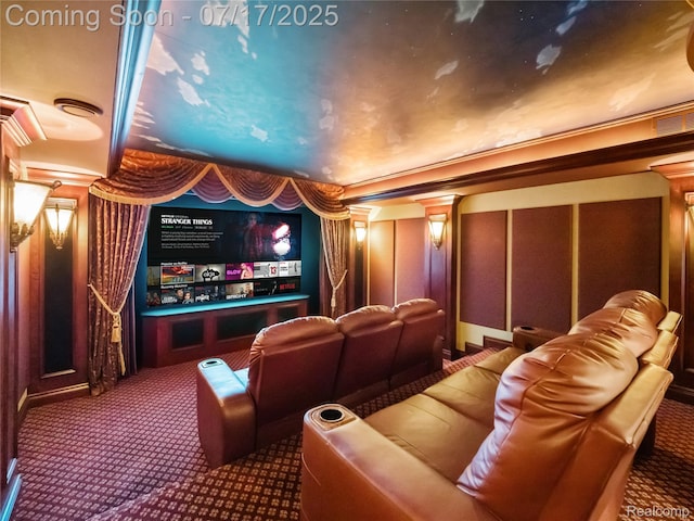 2756 Turtle Bluff Dr, Bloomfield Hills, MI 48302 - carpeted cinema room featuring decorative columns