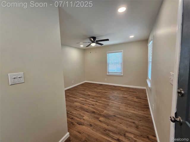 893 Leblanc St, Lincoln Park, MI 48146 - spare room with a ceiling fan, dark wood-style flooring, and recessed lighting