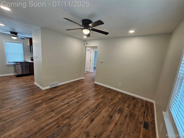 893 Leblanc St, Lincoln Park, MI 48146 - unfurnished room with ceiling fan, dark wood finished floors, and recessed lighting