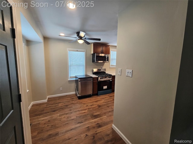 893 Leblanc St, Lincoln Park, MI 48146 - kitchen with stainless steel appliances, dark wood-type flooring, a ceiling fan, and recessed lighting