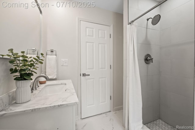 3764 Tyler Ave, Royal Oak, MI 48072 - full bathroom with a tile shower, marble look tiles, and vanity