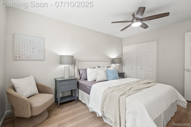 3764 Tyler Ave, Royal Oak, MI 48072 - bedroom with a closet, light wood-style flooring, and a ceiling fan