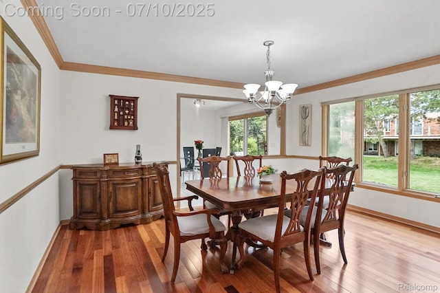 4253 Drexel Dr, Troy, MI 48098 - dining space with light wood-style flooring, crown molding, and a chandelier