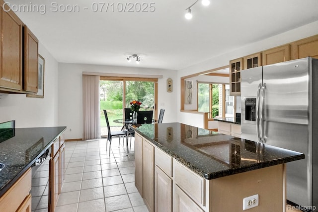 4253 Drexel Dr, Troy, MI 48098 - kitchen featuring appliances with stainless steel finishes, plenty of natural light, a kitchen island, and glass insert cabinets