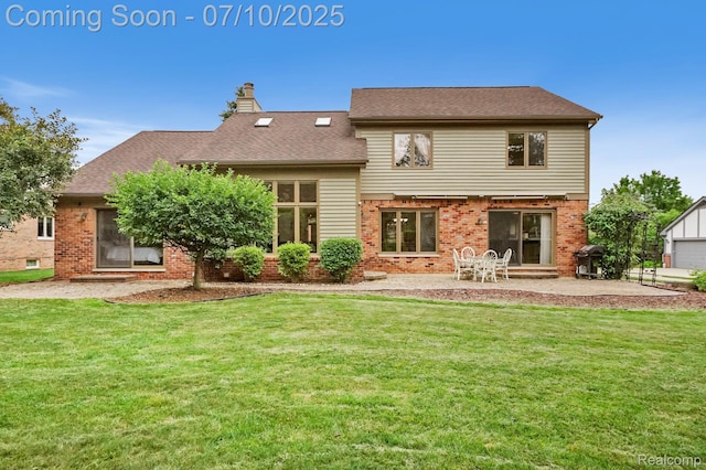 4253 Drexel Dr, Troy, MI 48098 - rear view of house featuring brick siding, a yard, and a chimney