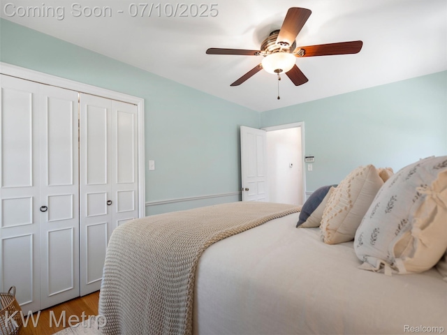 1877 Wiltshire Rd, Berkley, MI 48072 - bedroom featuring wood finished floors, a closet, and a ceiling fan