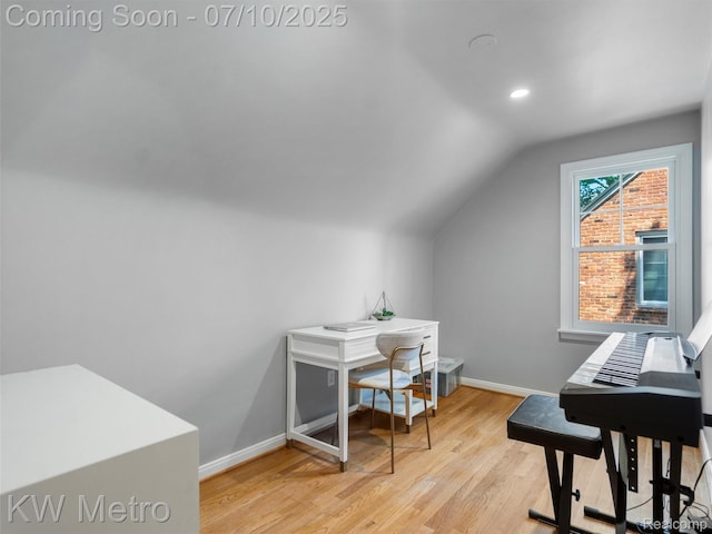 1877 Wiltshire Rd, Berkley, MI 48072 - home office featuring lofted ceiling, light wood finished floors, and recessed lighting