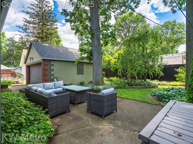 1877 Wiltshire Rd, Berkley, MI 48072 - view of patio with an outdoor living space and an outbuilding