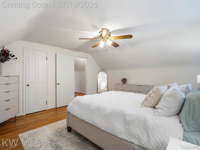 1877 Wiltshire Rd, Berkley, MI 48072 - bedroom with lofted ceiling, wood finished floors, and a ceiling fan