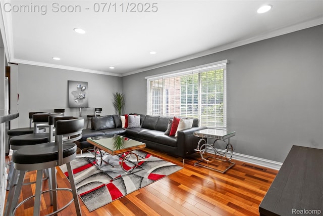 532 E Fox Hills Dr, Bloomfield Hills, MI 48304 - living room featuring recessed lighting, wood-type flooring, and ornamental molding