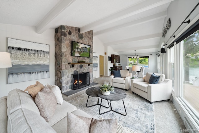 2009 Ridge Rd, White Lake, MI 48383 - living area with a stone fireplace and light carpet